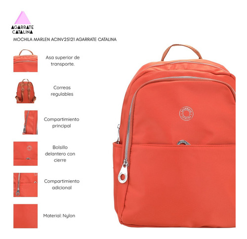 Mochila Marlen Agarrate Catalina Naranja Liso