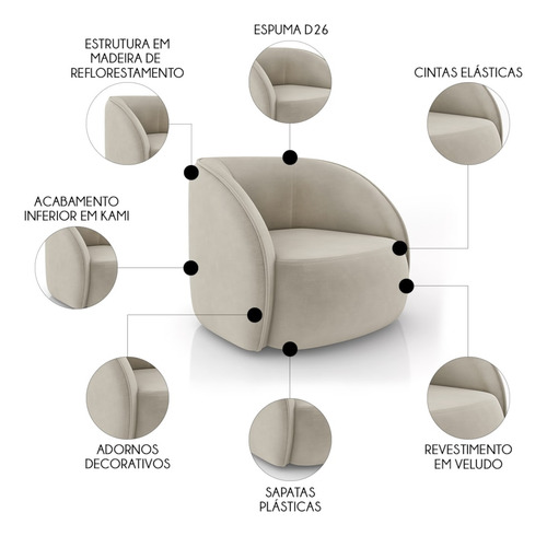 Sofá 3 Lugares Orgânico 240cm E Poltrona Zion M22 Veludo Beg