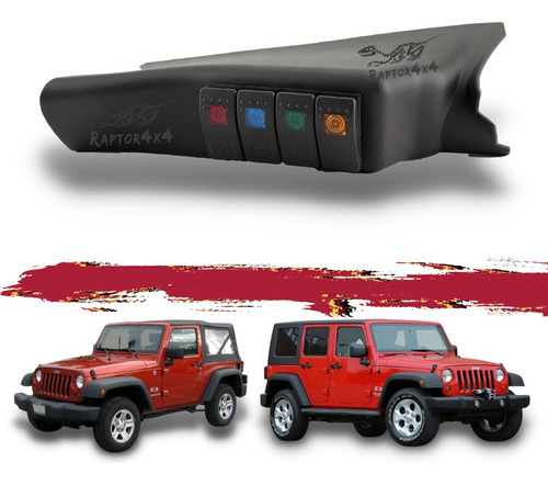 Botonera Pilar Con 4 Switch Led Jeep Jk Faros Barras 07-18