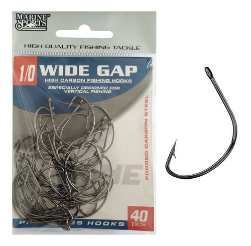 Anzol Marine Sports Wide Gap Cp 1/0 Com 40 Unid. Preto