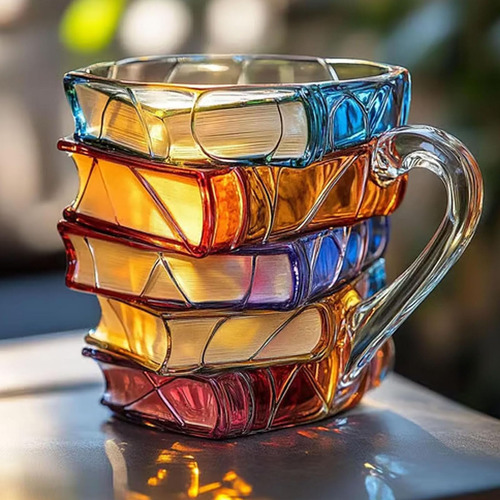 Unique Books Stack Coffee Cup, Painted Book Mug, Novelty 3d