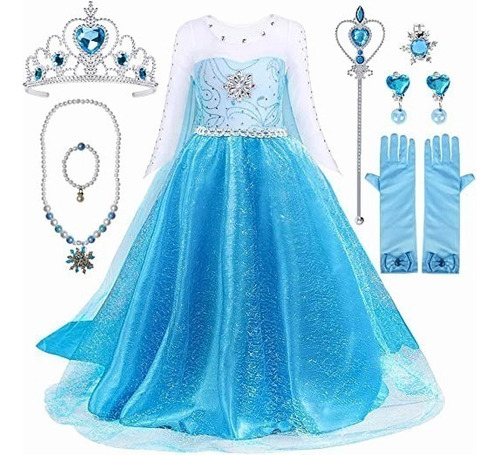 Vestido De Elsa Frozen Para Niña, Disfraz De Elsa Para El Dí