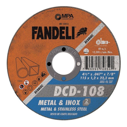 50 Pzs Disco Corte Metal & Inox 4 1/2  Dcd-108 Fandeli 