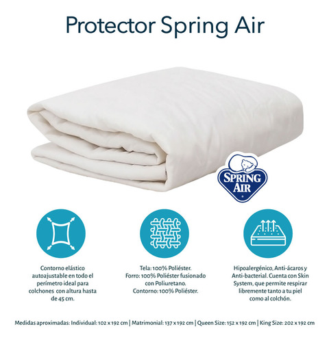 Protector De Colchón Matrimonial Spring Air + Sábanas Royal