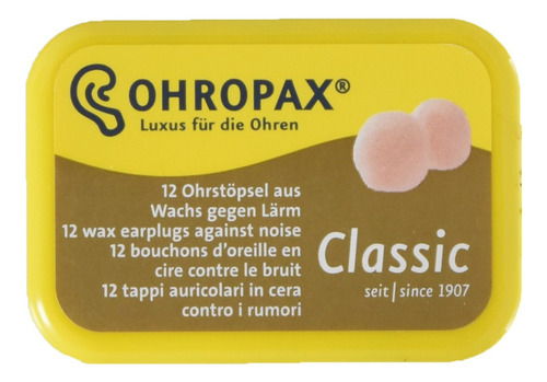 Protetores Auriculares Ohropax Reutilizáveis de Cera/Algodão - 12 Unidades com Estojo Transparente