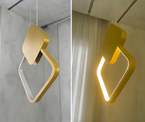 Pendente Minimalista Led Losango Moderno Dourado Cabeceira Lavabo Ilha Cabo 2m Luz 3/1 - Green Age