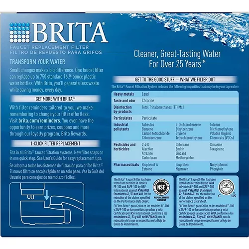 Brita Sistema de filtro de agua del grifo, sistema de filtración de grifo  de agua con recordatorio de cambio de filtro, reduce el plomo, sin BPA