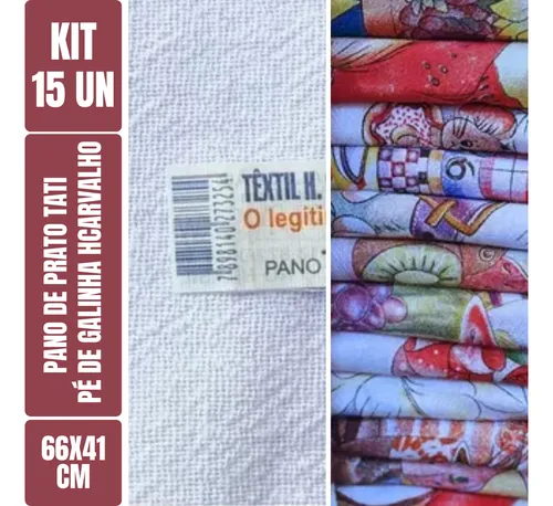 comprar Kit Cu002F 15 Un - Pano De Prato Copa Estampado Tati Têxtil H. Carvalho - Pé De Galinha - Branco Cu002F Estampas Diversas - Legítimo - 66cm X 41cm - Bainha Nas Laterais