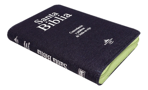 Imagen 4 de 7 de Biblia Letra Gigante Rvr-60 Jeans Con Cierre Verde E Índice