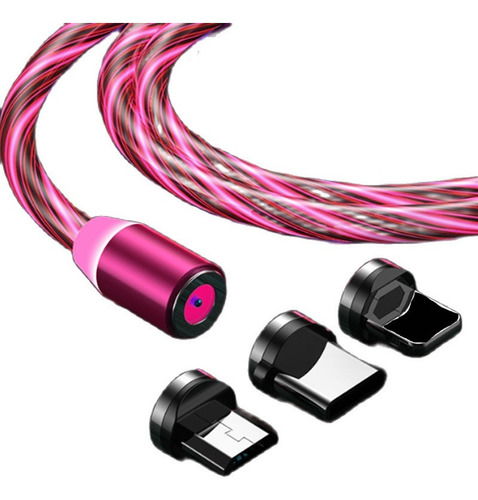 Cargador Usb Magnético 3 En 1 Cable Con Luz Luminosa Color Rojo