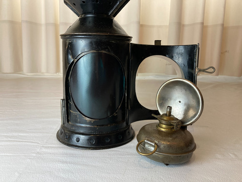 Antiguo Farol Ferroviario De Hierro Negro Para Señalero (Usado)