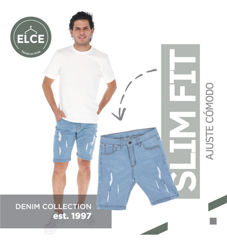 Bermuda De Mezclilla Slim Para Hombre Pantalones Cortos Moda