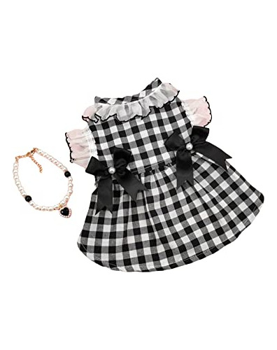 Qwinee Vestido De Cachorro A Cuadros De 2 Piezas Con Collar