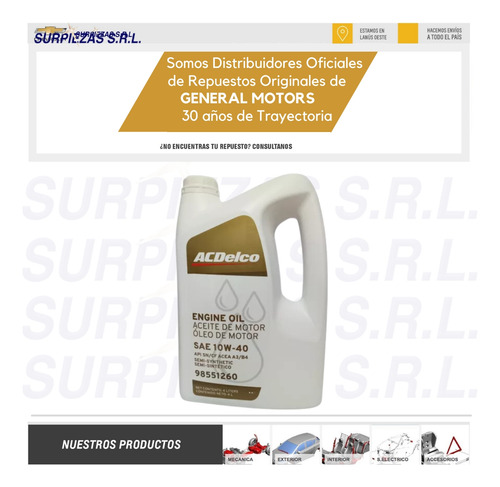 Kit Filtros + Aceite Acdelco Semi Chevrolet Onix / Prisma
