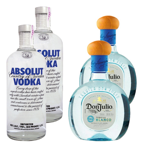 2 Vodka Absolut Azul 750ml Y 2 Don Julio Blanco 700ml