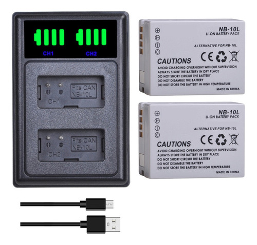 2 Baterías Nb-10l + Cargador Doble Cb-2lce Alternativo Canon