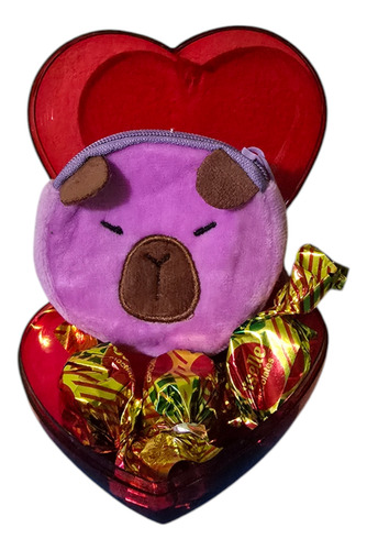 Corazón De Acrilico Chico Con Chocolates Y Capibara (3 Pzs)