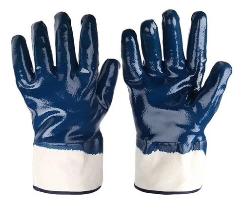 Guantes Nitrilo Azul Puño Lona Seguridad Trabajo Pesado