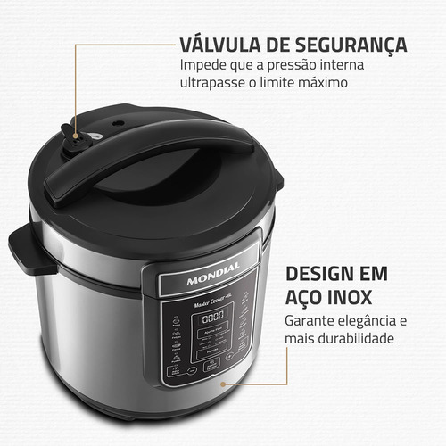 Panela Elétrica De Pressão Pe-60-6l Digital 6l Mondial Preto/inox 60 Hz