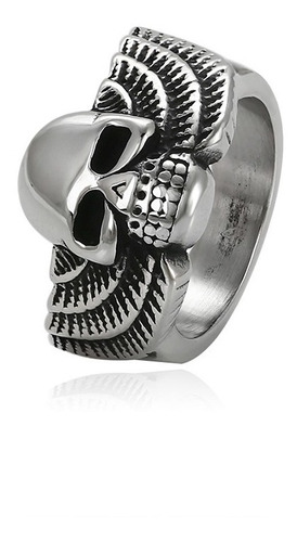 Anillo Calavera Motociclista Alas Titanio Gotico Punk Dark