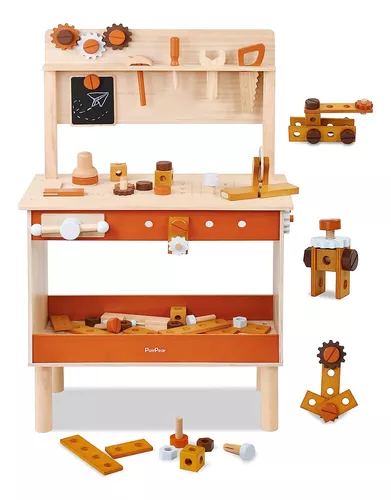 Banco de herramientas para niños, banco de trabajo de juguete, banco de  herramientas de madera, banco de trabajo con juego de herramientas, banco  de