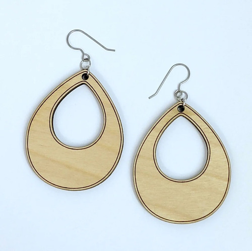 Aros Zarcillos Pendientes Lagrima Minimalista De Madera