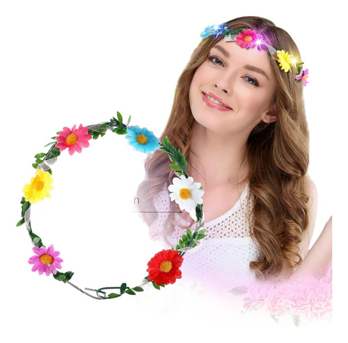 Diadema De Flores Led Corona De Flores Iluminada Guirnalda