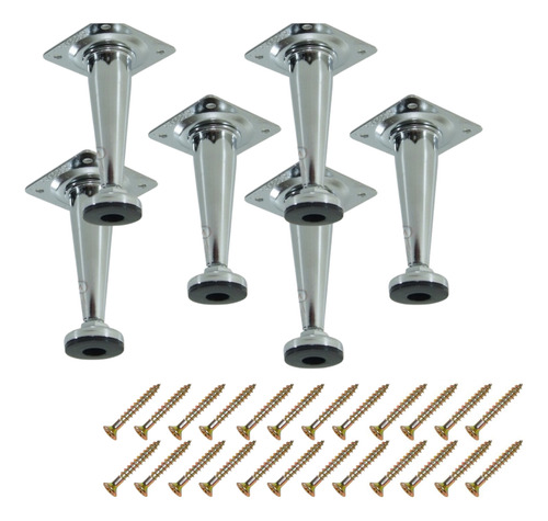 Pé Para Móveis Metal Cônico Pezinho Cromado 15 Cm Kit 6 Un