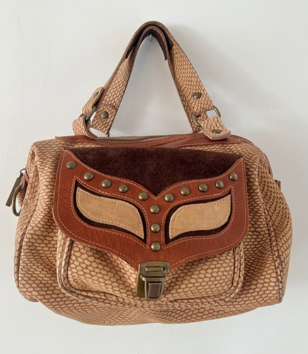 Cartera De Diseño Coti Svegliati Cuero Gamuza Divina! Marrón Claro Reptil Níquel Marrón Claro (Usado)
