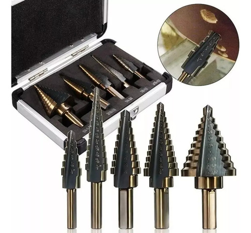 Kit De 5 Brocas Escalonadas Hss Rork Mt-004 Con Estuche