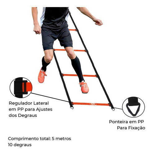 10 Cones C/ 5 Barreiras Desmontáveis + 10 Pratos + Escada Funcional Ajustável + 8 Argolas Agilidade Com Bolsa