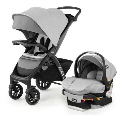 Carriola de paseo Chicco Bravo LE Trío travel system driftwood con chasis color negro