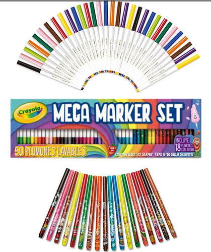 Set 50 32 Crayola Super Tips + 18 Silly Scents Lavables