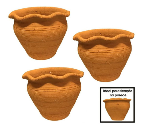 Imagem 1 de 5 de Kit 3 Vasos De Cerâmica Para Parede Modelo Bau Tamanho Medio