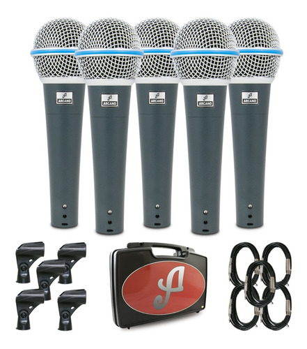 Kit Com 5 Mic Arcano Dinamicos Com Fio Rhodon-8 Kit P10