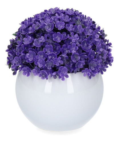 Adorno De Flores Plásticas Violetas En Maceta De Cerámica