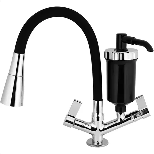 Torneira Gourmet Filtro Bancada Flexivel Preta Pia Cozinha Preto
