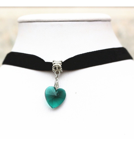 Collar Gargantilla Choker Corazón Verde Oscuro Regalo G-037