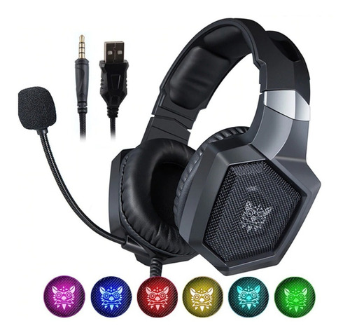 Audífonos gamer Onikuma K8 negro con luz rgb LED