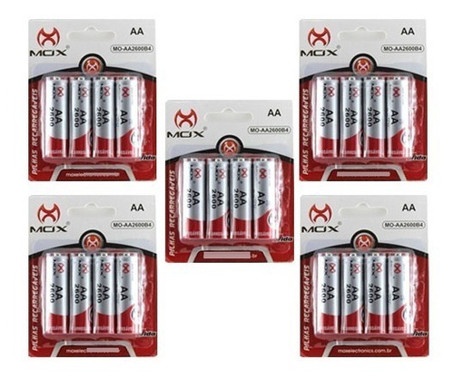 20 Pilhas Recarregáveis Mox 16 Aa + 4 Aaa + 1 Bateria 240mah