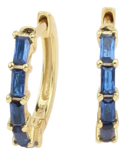 Aretes De Plata 925 Oro 18k Azules Zirconias Aro Unitalla