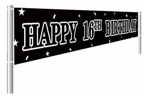 Banner Grande En Blanco Y Negro De Feliz Cumpleaños Número 1