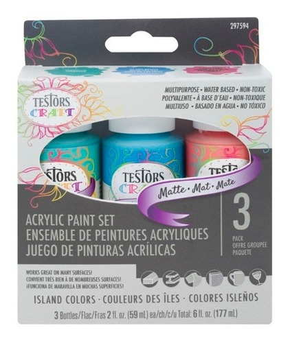 Set De 3 Pinturas Acrílicas Isleños Mate Testors