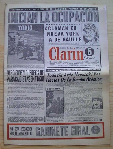 Clarín Nº 1 28 De Agosto De 1945 (facsimil)