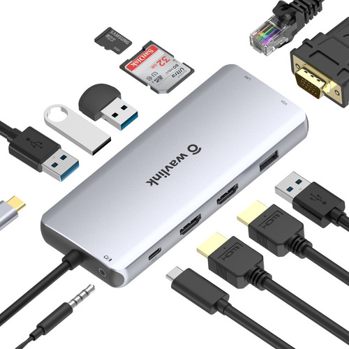 Hub Usb C 12 En 1 Wavlink 3.0 Docking Station Con Hdmi Y Vga