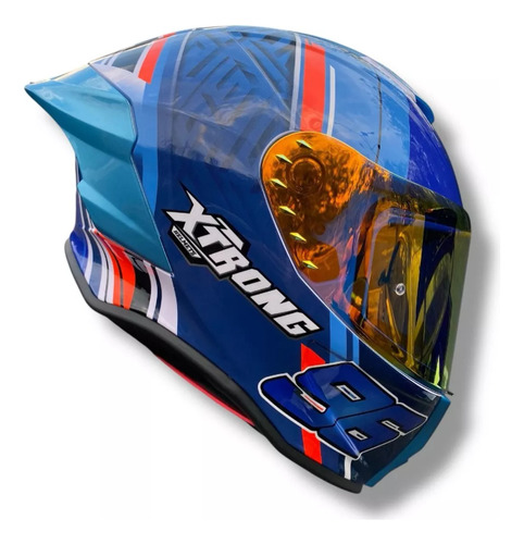 Casco Motociclista Certificado Ece Dot 2206 Dot Xtrong Azul/blanco Tribute 96 L