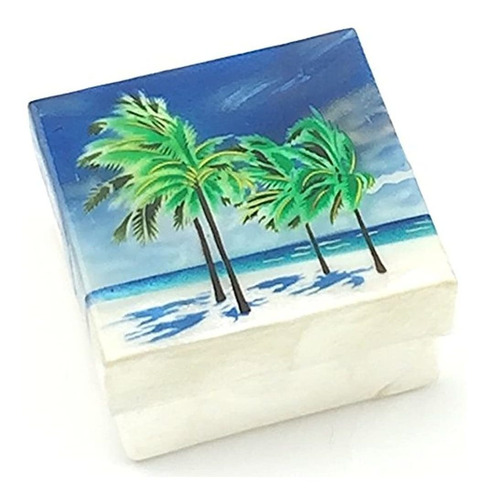 Caja De Recuerdo De Playa Con Palmeras Capiz 3 X 3