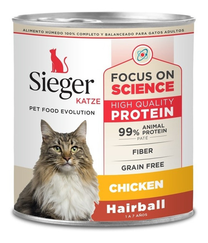 Sieger Hairball Gato Adulto Pollo X 340g X 12 Unidades