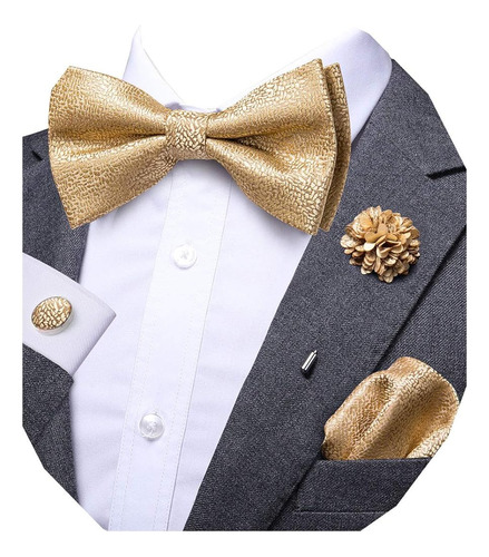 ~? Dubulle Gold Bow Tie Lapel Pin Flower Set Con Pañuelos Cu