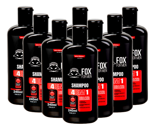Shampoo 4 Em 1 240ml - Fox For Men - 8 Unidades